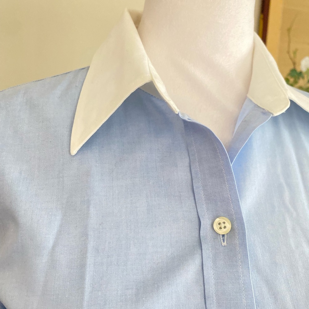 Brooks Brothers Blue White Contrast Collar French Cuff Button Down Shirt sz8 - Picture 6 of 13